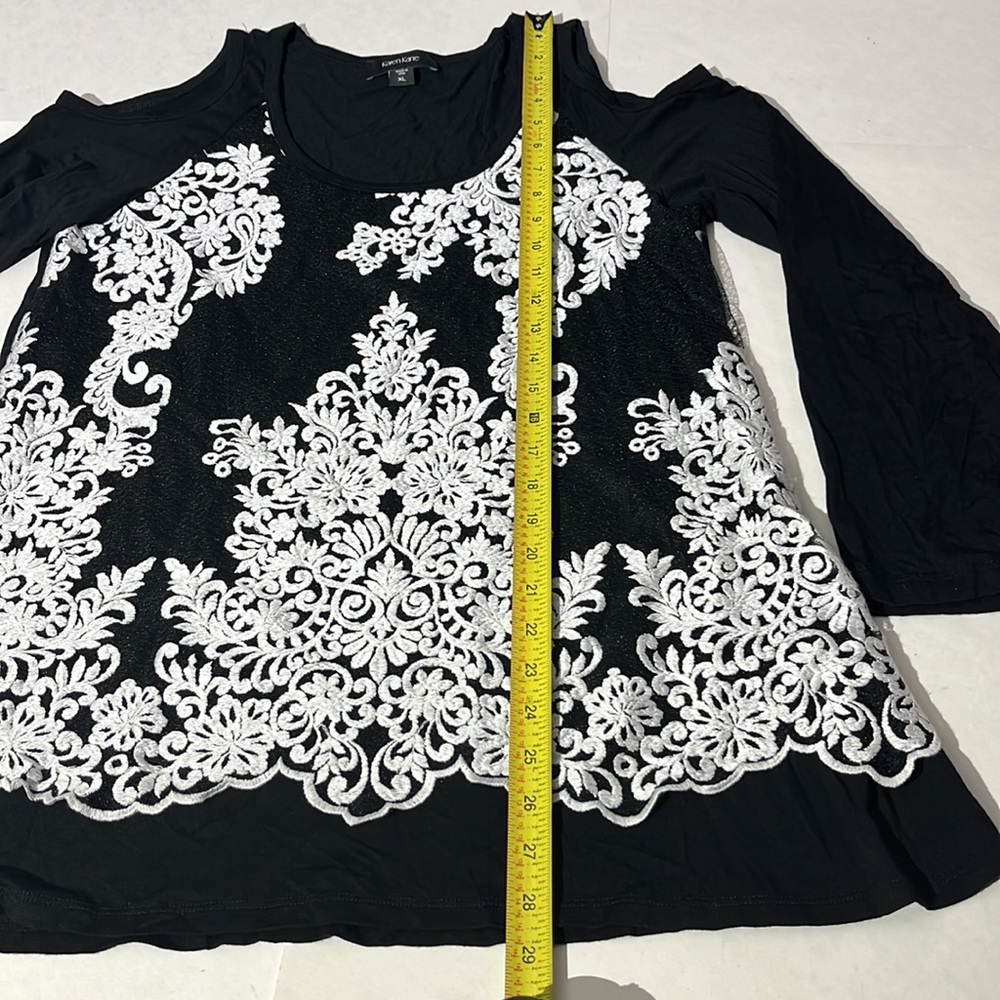 Karen Kane embroidered cold shoulder long sleeve blouse shirt top sz XL black - Picture 7 of 8